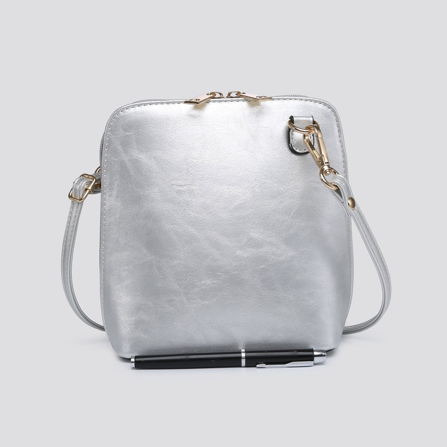 PU Square Cross Body Bag - Silver