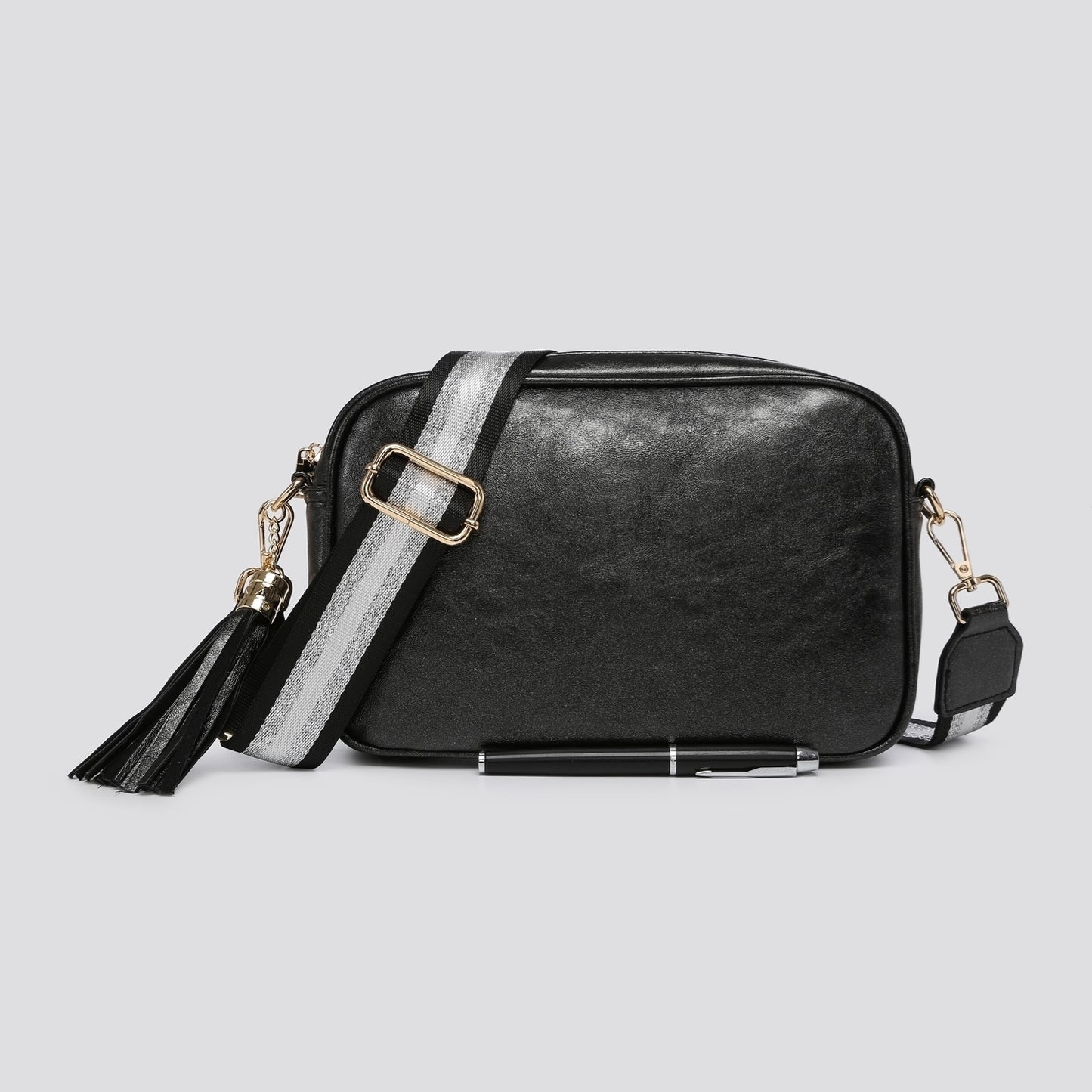Camera Bag with Metallic Strap - Metallic Black