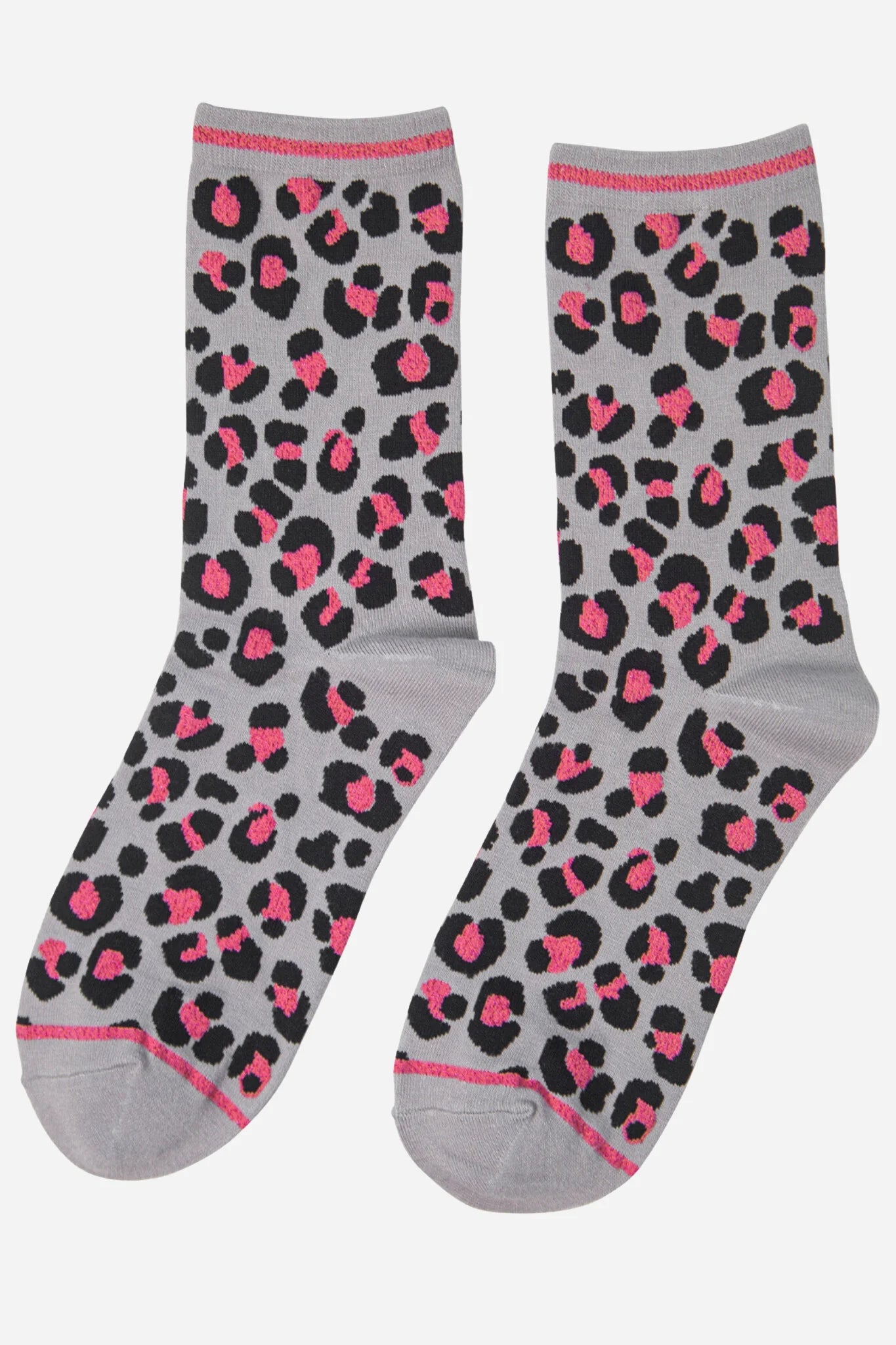All Over Leopard Print Bamboo Socks - Grey Pink