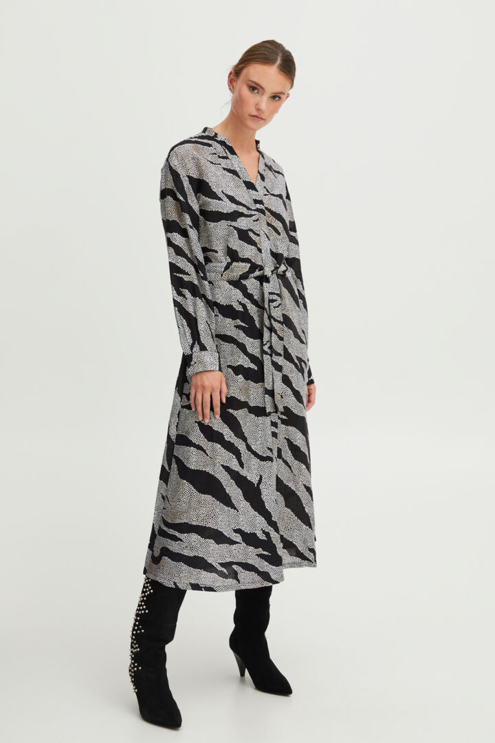 Tilly Long Dress - Black Printed