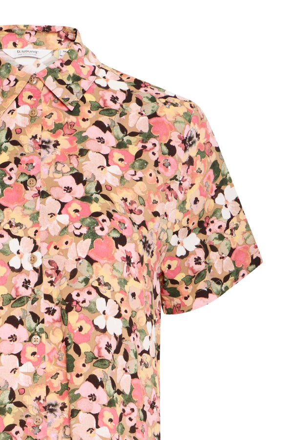 Joella Crop Shirt - Coral Blush Flower