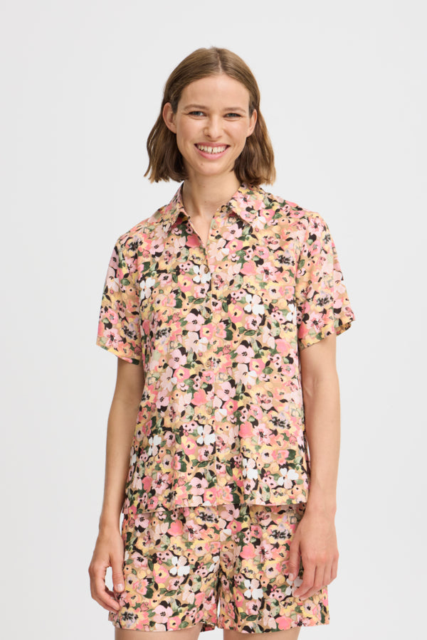 Joella Crop Shirt - Coral Blush Flower