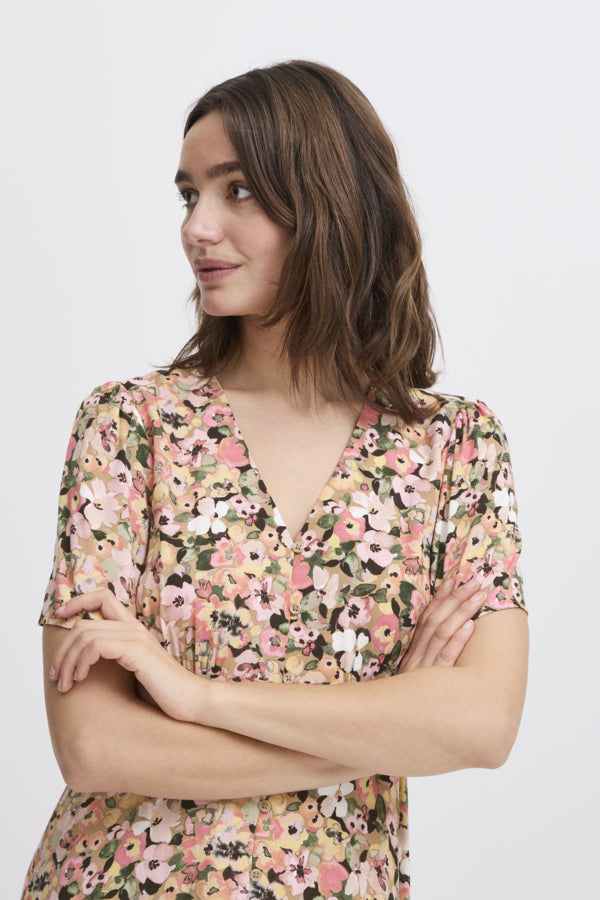 Joella Short Ditsy Dress - Coral Blush Flower