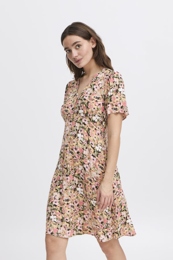 Joella Short Ditsy Dress - Coral Blush Flower