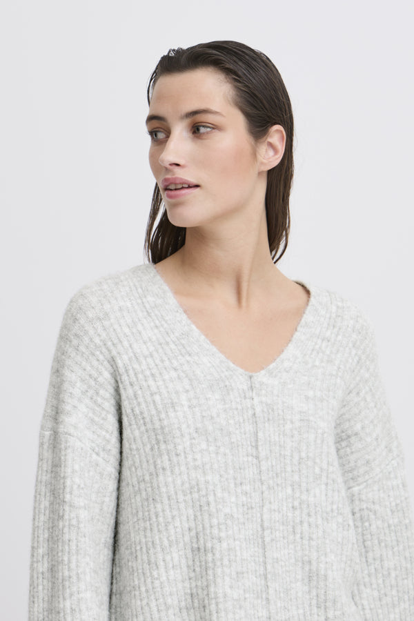 Omea V-Neck Jumper - Light Grey Melange