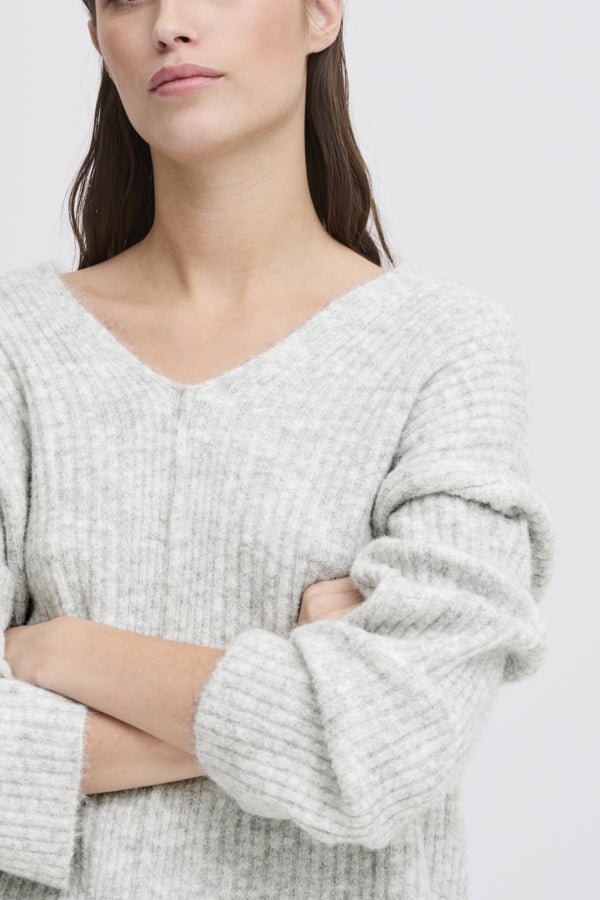 Omea V-Neck Jumper - Light Grey Melange