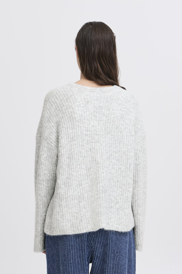 Omea V-Neck Jumper - Light Grey Melange