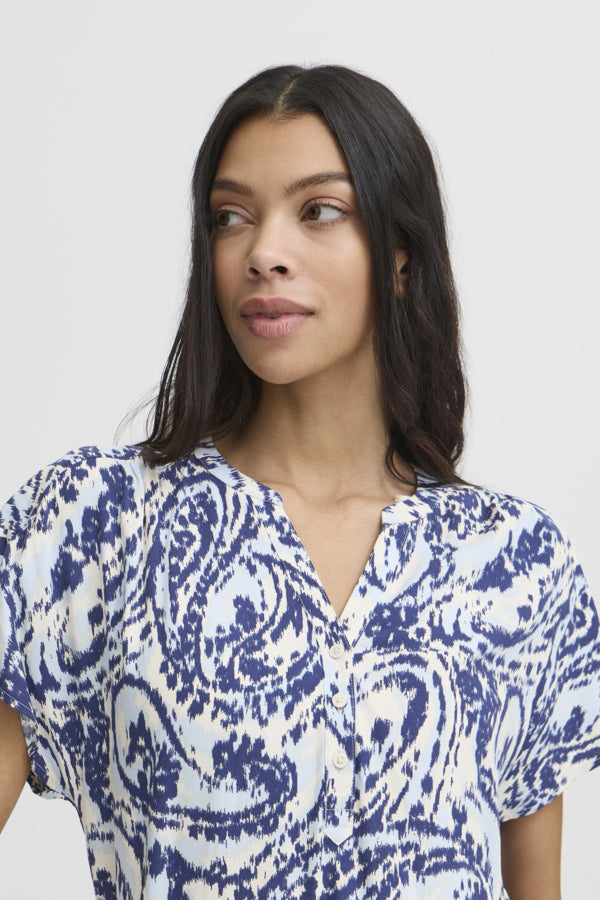 Joella V-Neck Top - Blue Paisley