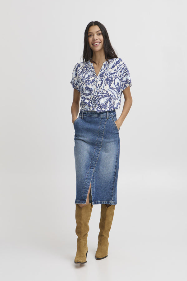 Joella V-Neck Top - Blue Paisley