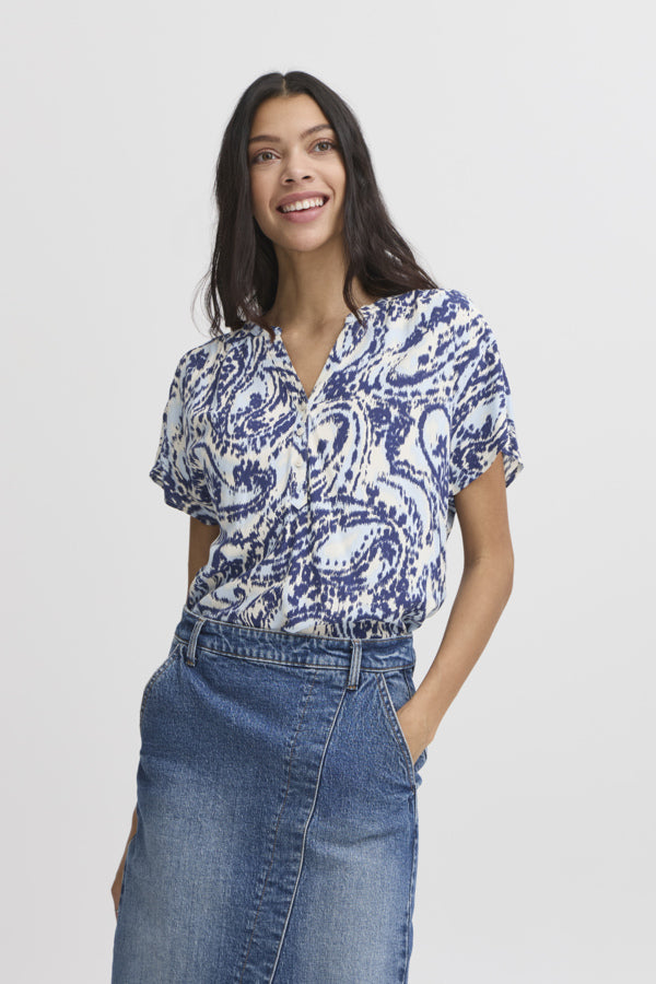 Joella V-Neck Top - Blue Paisley