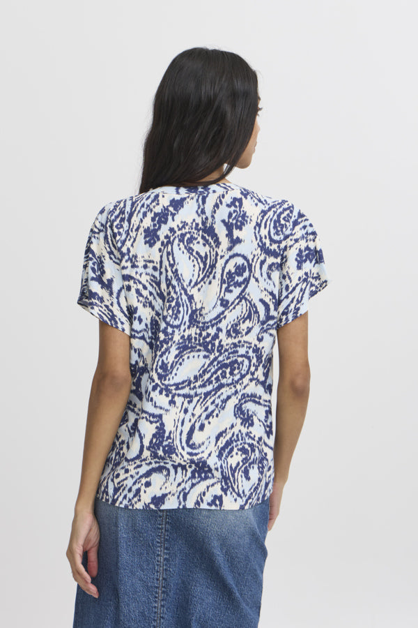 Joella V-Neck Top - Blue Paisley