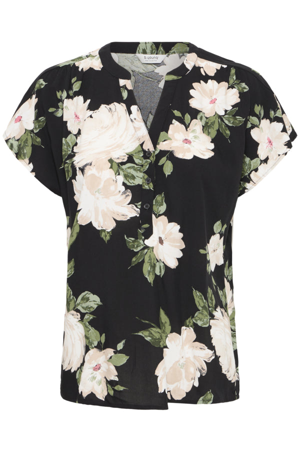 Joella V-Neck Top - Black Roses