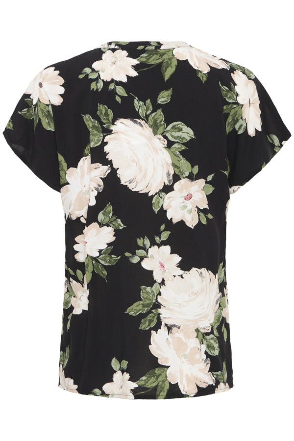 Joella V-Neck Top - Black Roses