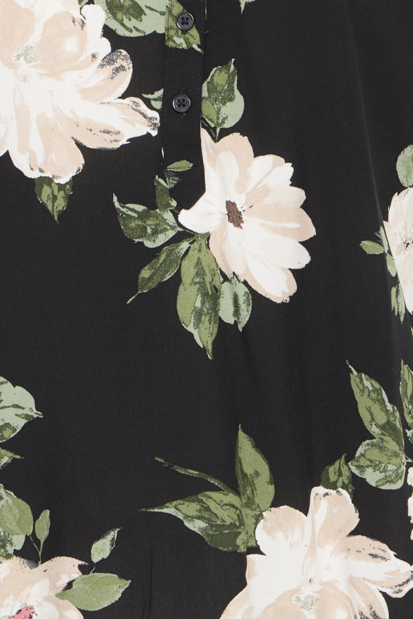 Joella V-Neck Top - Black Roses