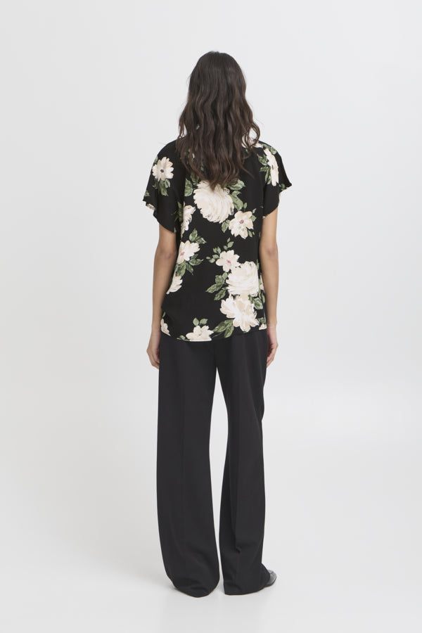 Joella V-Neck Top - Black Roses