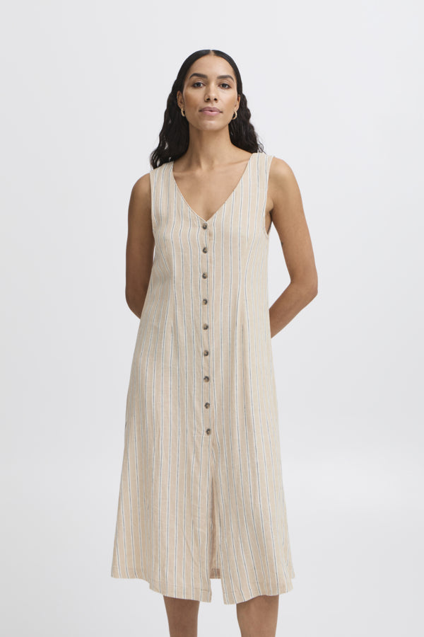 Falakka Button Dress - Humus Stripe Mix