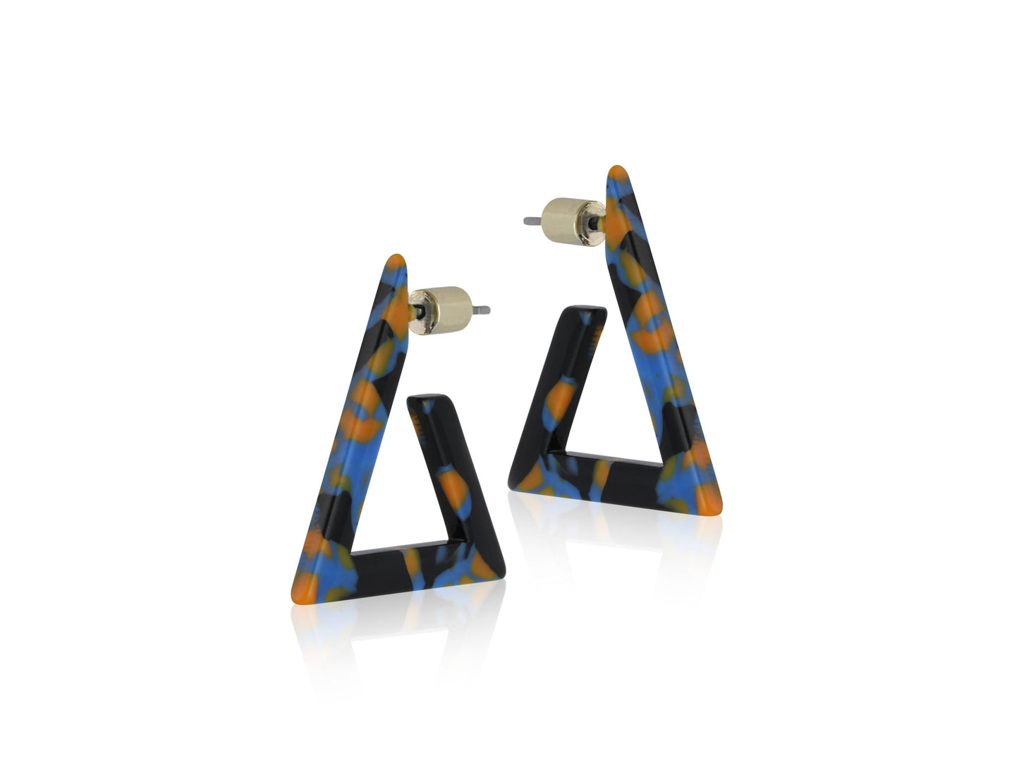 Daria Resin Triangle Earrings - Orange/Blue/Black