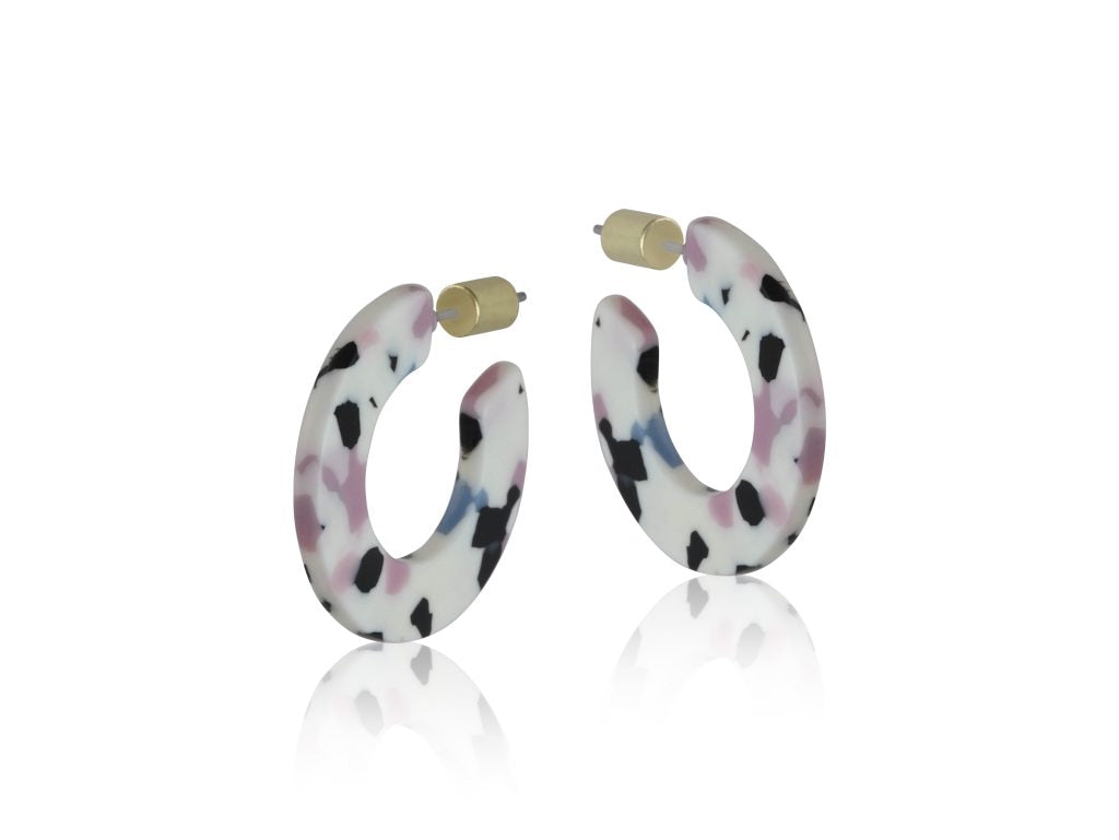 Annabelle Resin Hoop Earrings - White/Pink/Blue
