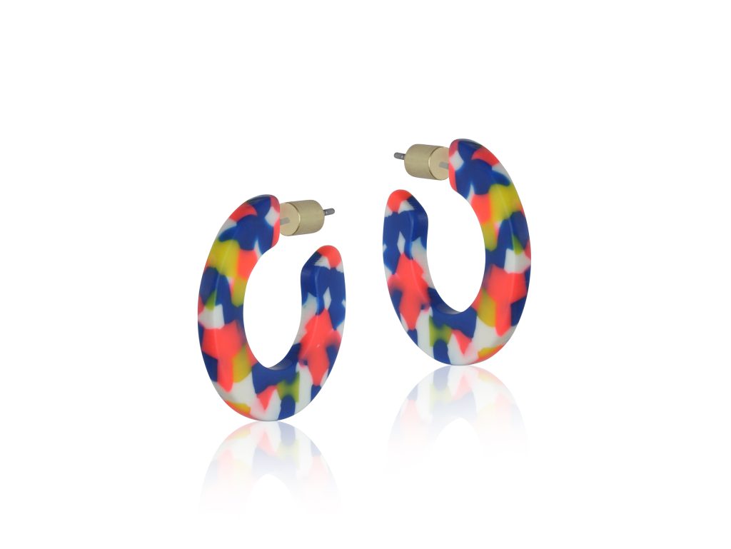 Annabelle Resin Hoop Earrings - Orange/Blue/Yellow