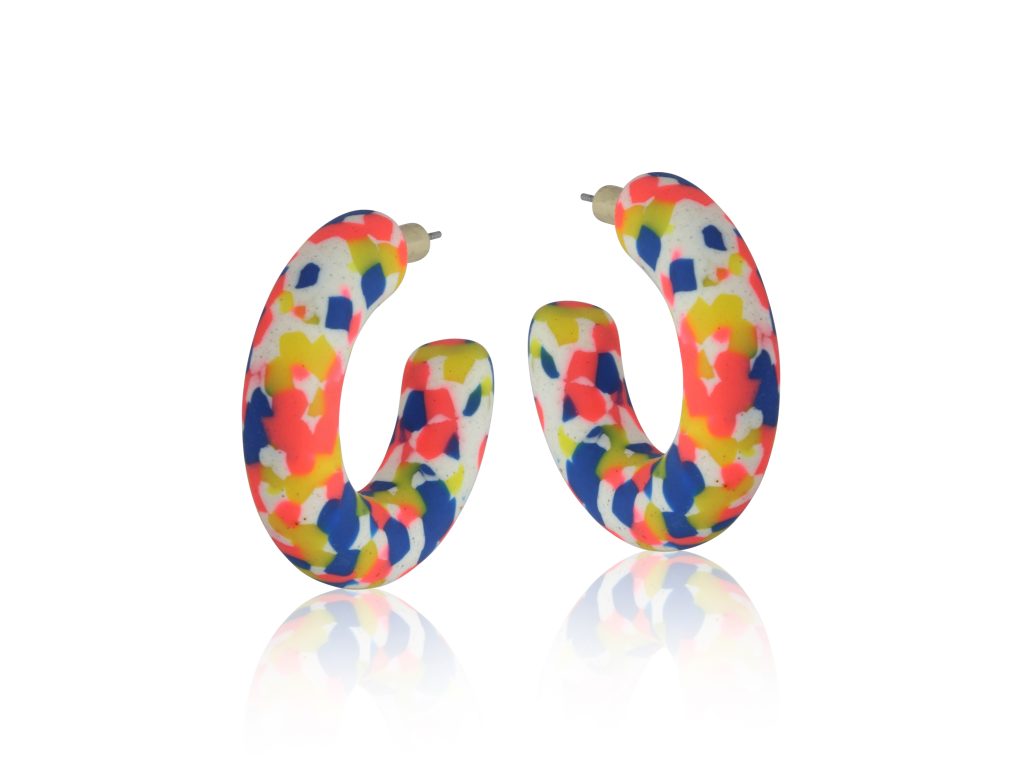 Hermione Resin Hoop Earrings - Orange/Blue/White