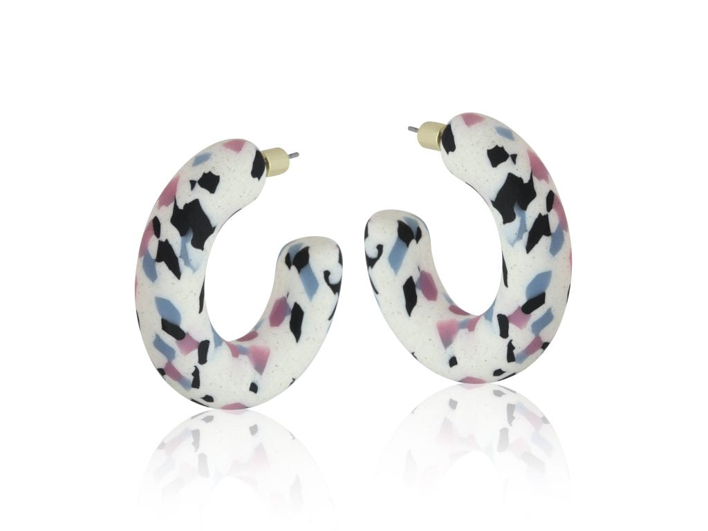 Hermione Resin Hoop Earrings - White/Pink/Blue