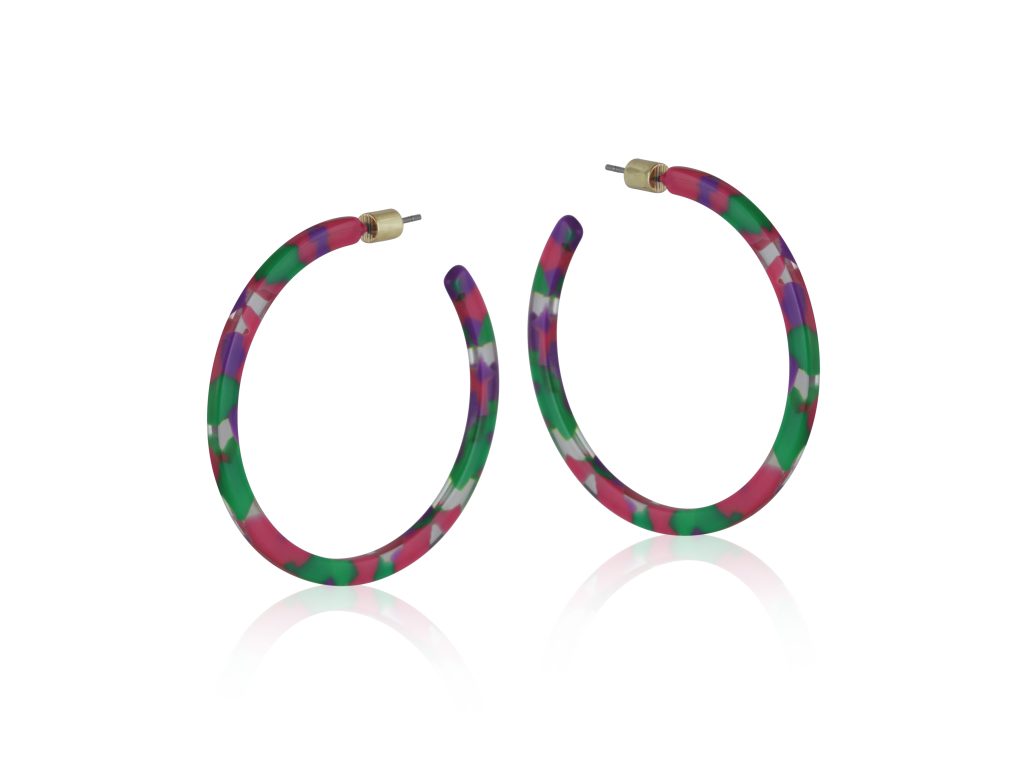 Renee Resin Large Hoop Earrings - Blue/Orange/Black