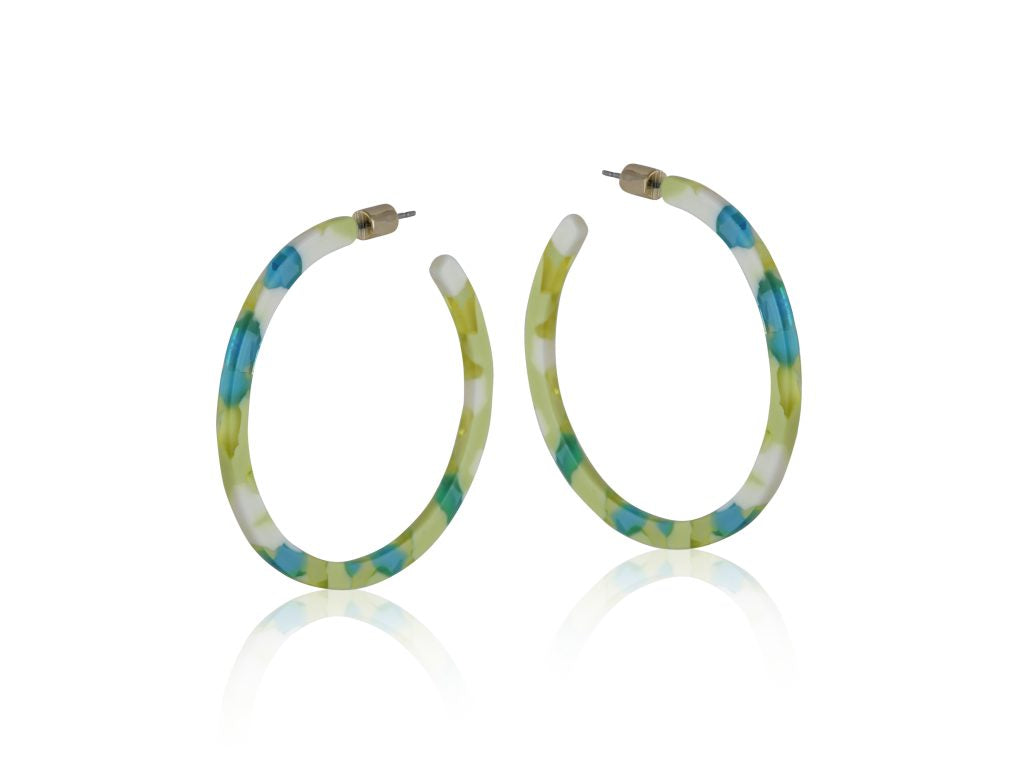 Renee Resin Large Hoop Earrings - Blue/Green/Cream