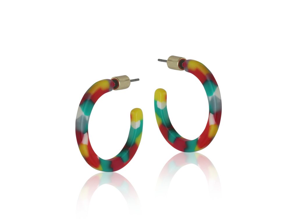 Annis Resin Hoop Earrings - Red/Yellow/Turquoise