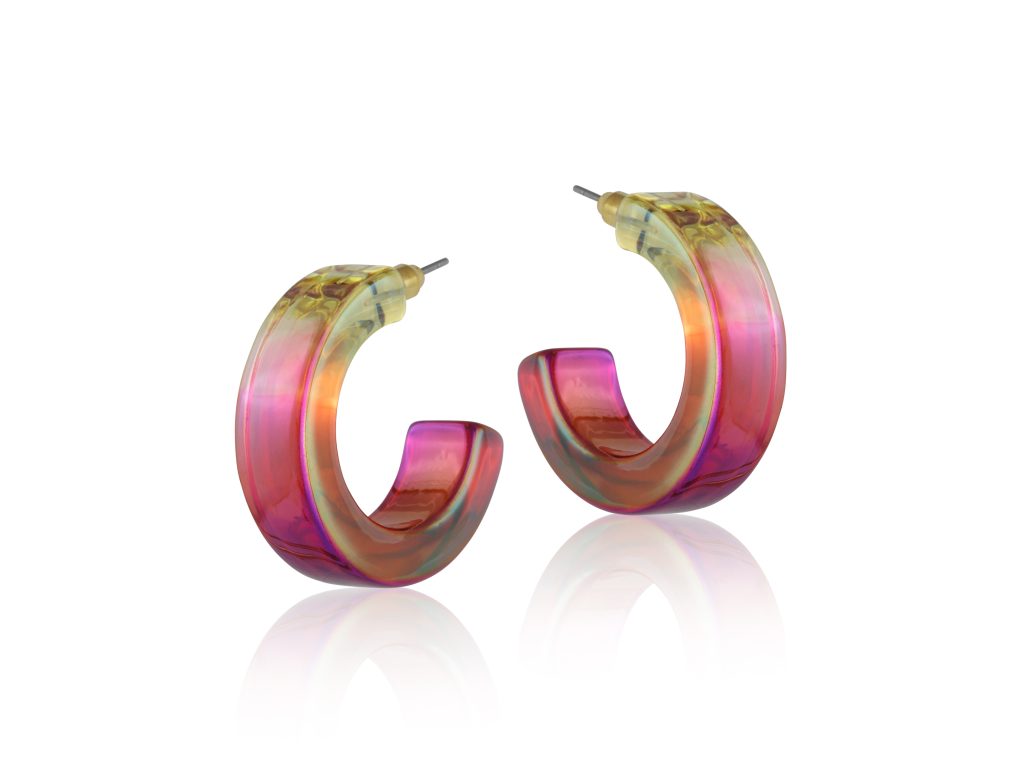Andrea Iridescent Resin Hoop Earrings - Orange/Pink/Blue