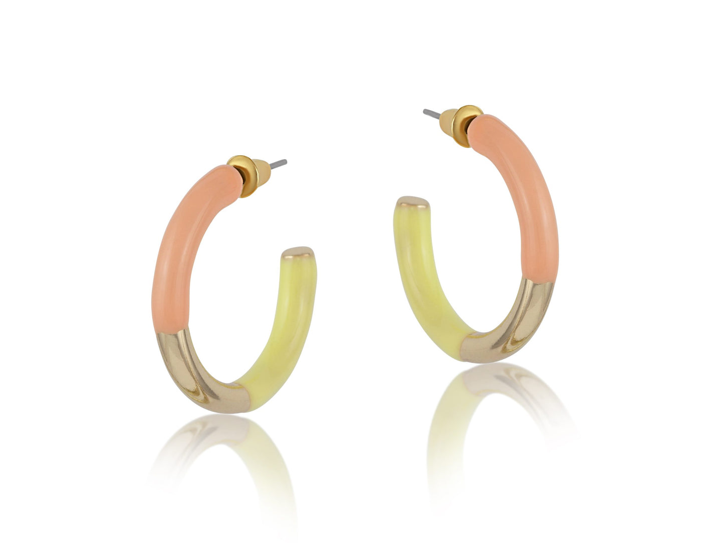 Hermione Colour Block Enamelled Hoop Earrings - Nude/Lemon