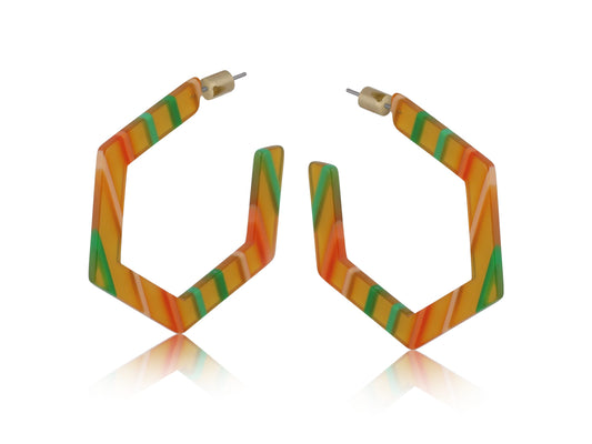 Carine Stripe Resin Hexagon Earrings - Orange