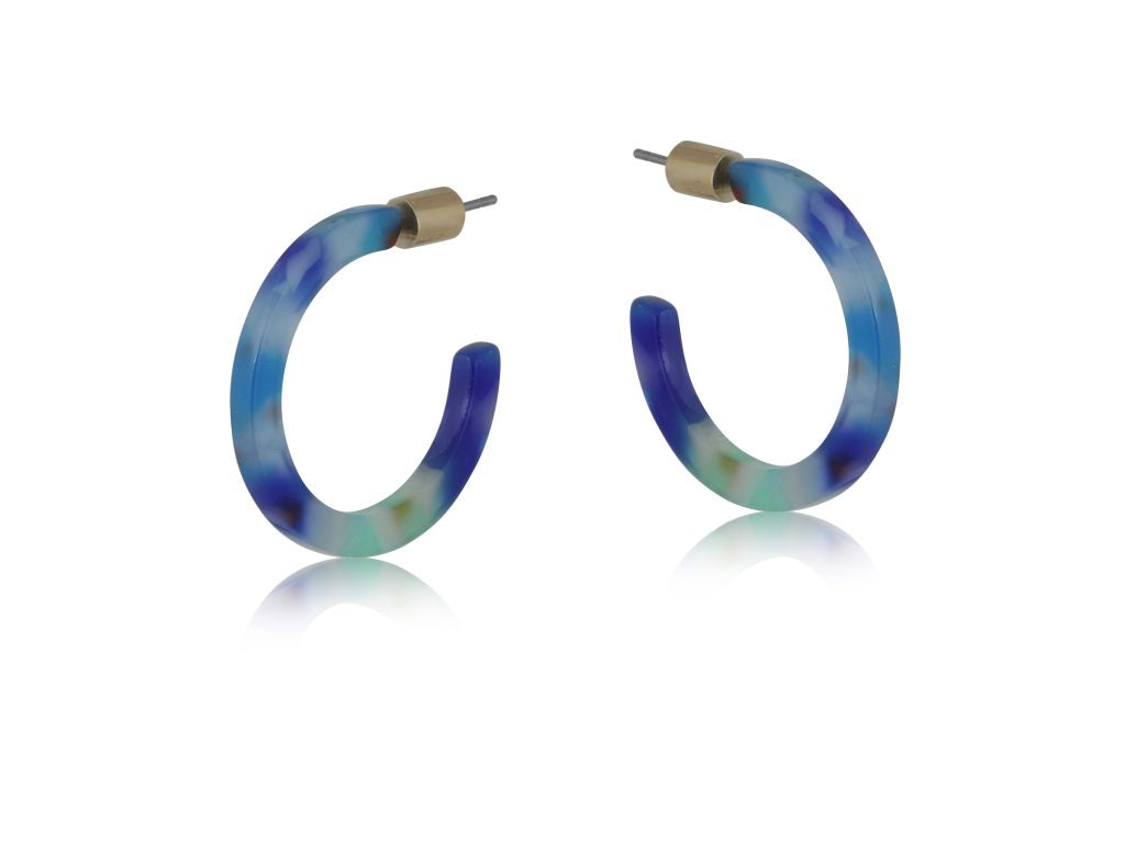 Julia Star Pattern Resin Hoop Earrings - Blue/Turquoise