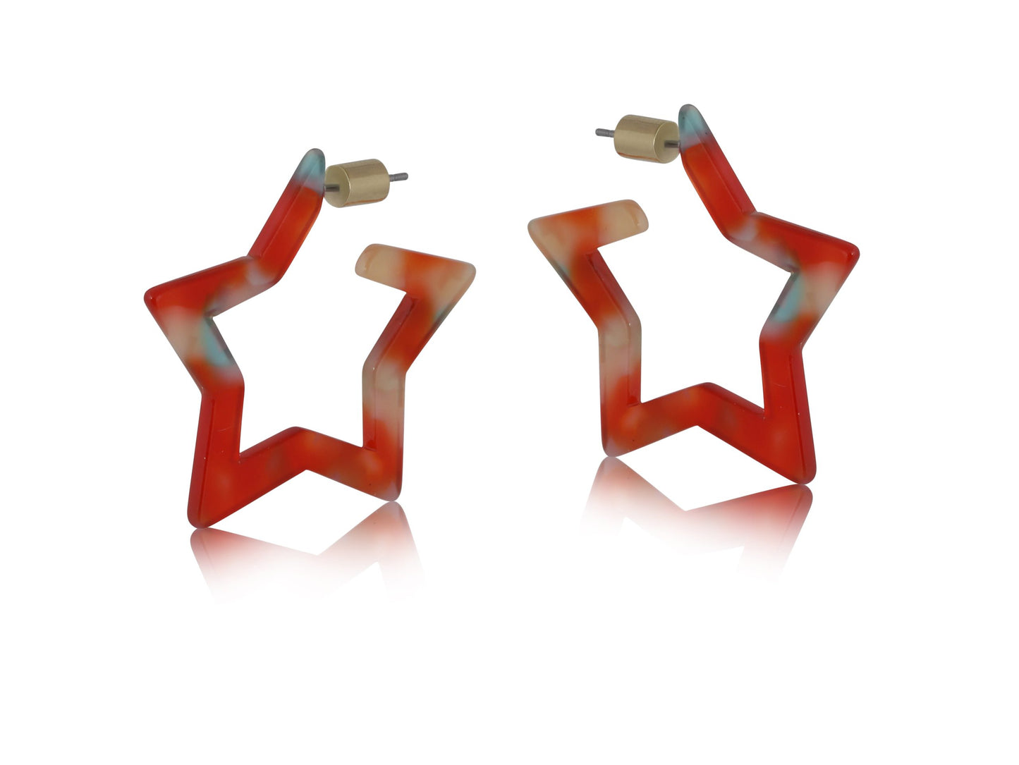 Julia Star Pattern Resin Earrings - Red/Turquoise