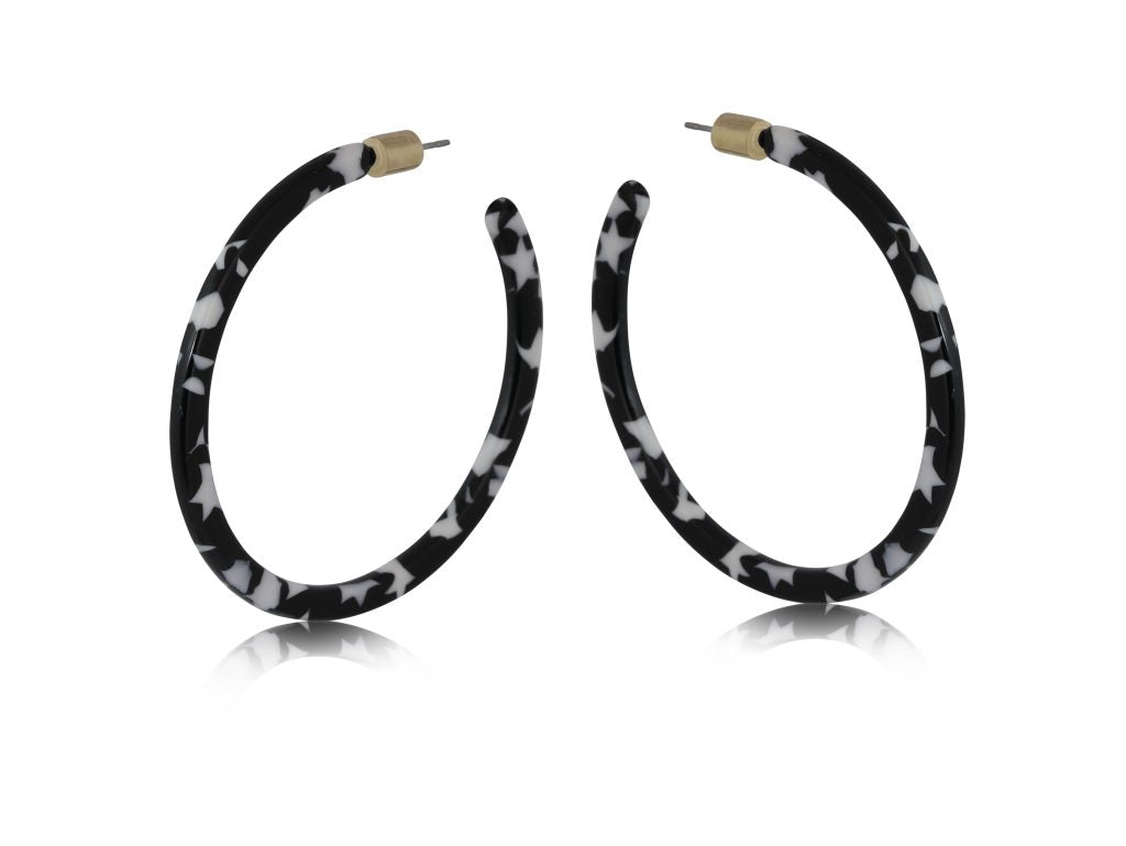 Julia Star Pattern Resin Hoop Earrings - Black/White