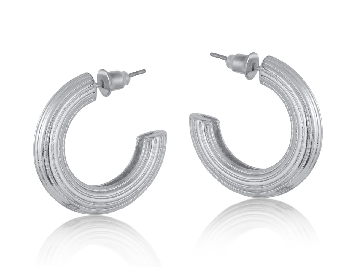 Atlanta Textured Hoop Earrings - Silver