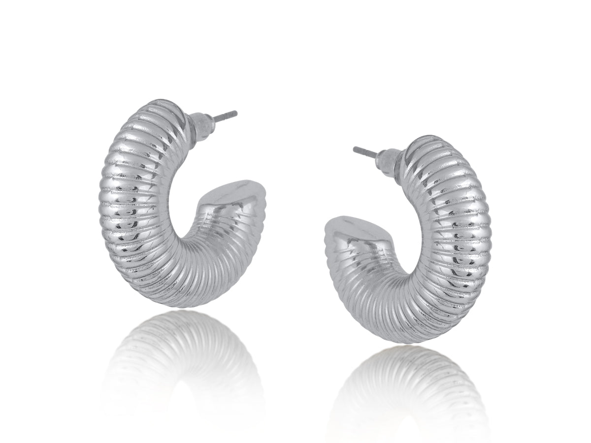 Atlanta Spring Textured Hoop Earrings - Silver