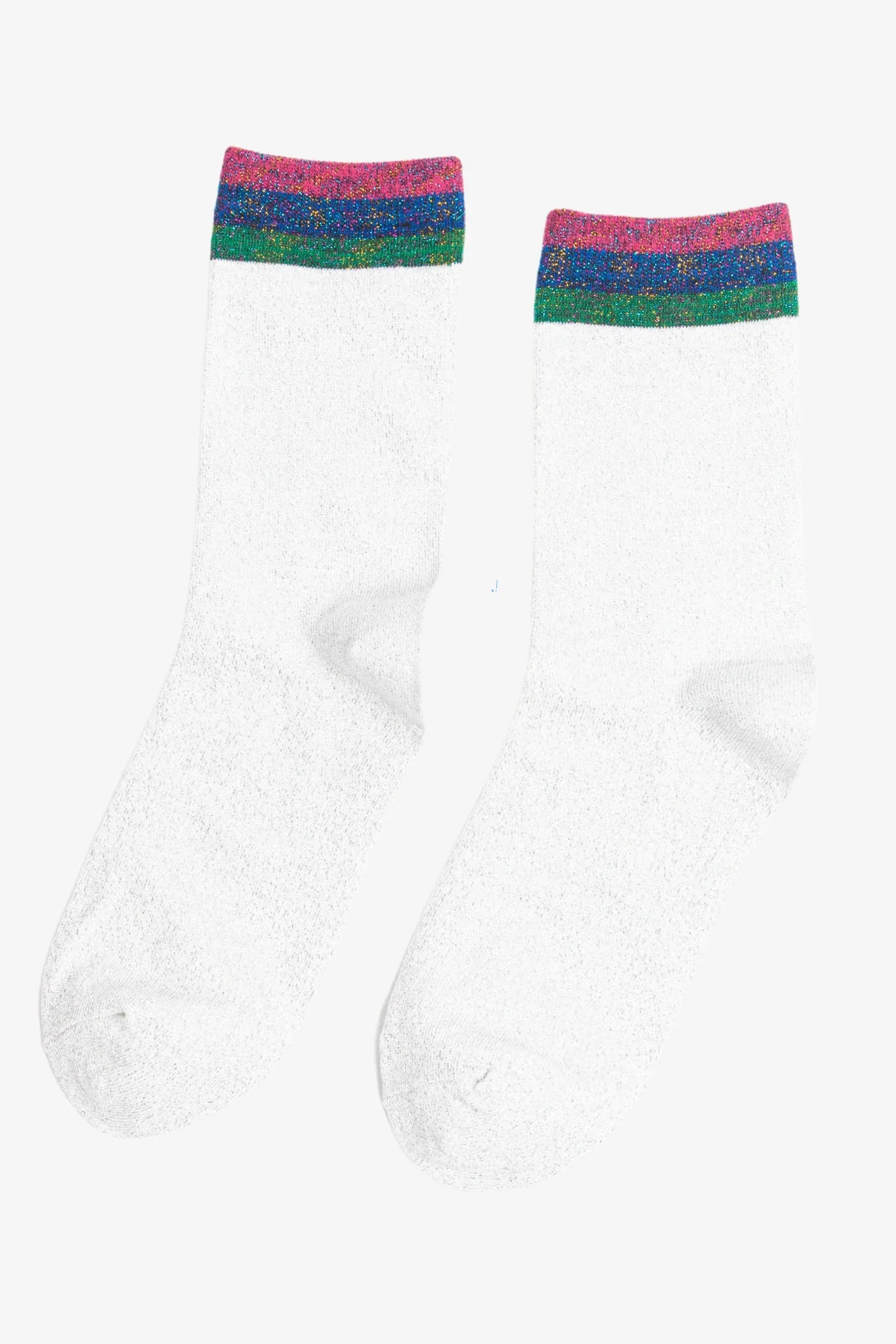 Cuff Glitter Socks - White Silver