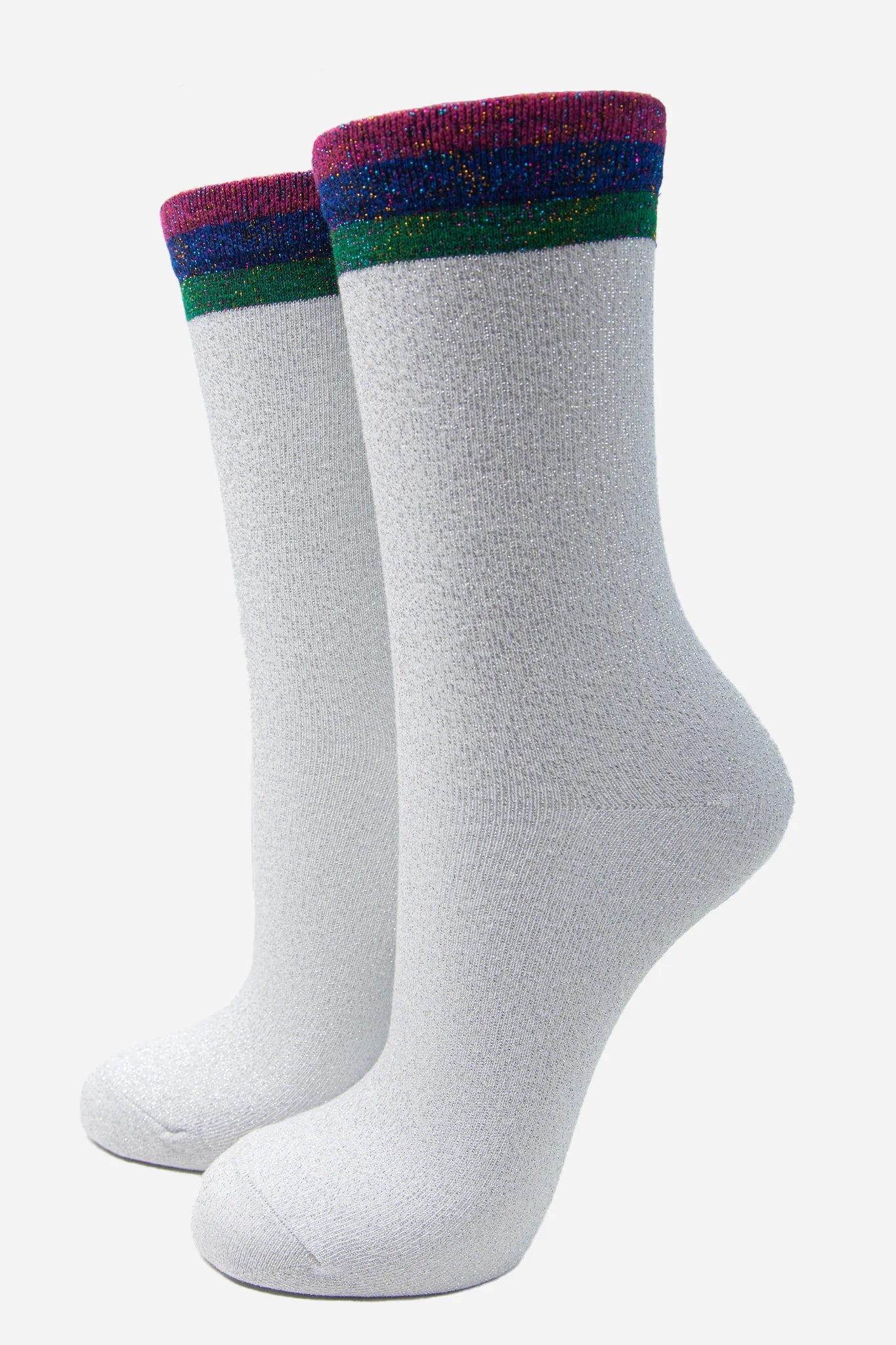 Cuff Glitter Socks - White Silver