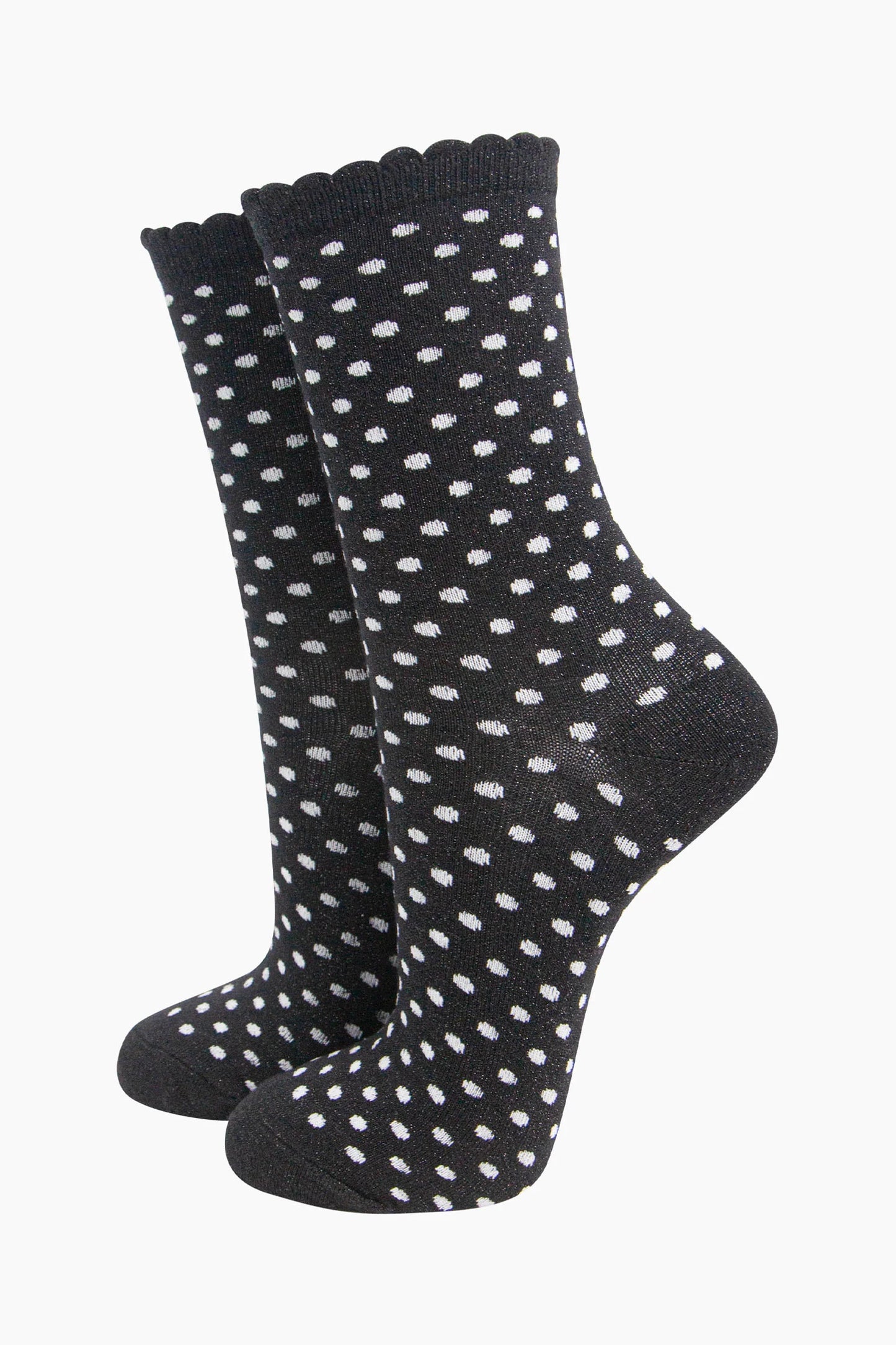 Glitter Socks - Black/White, Polka Dots