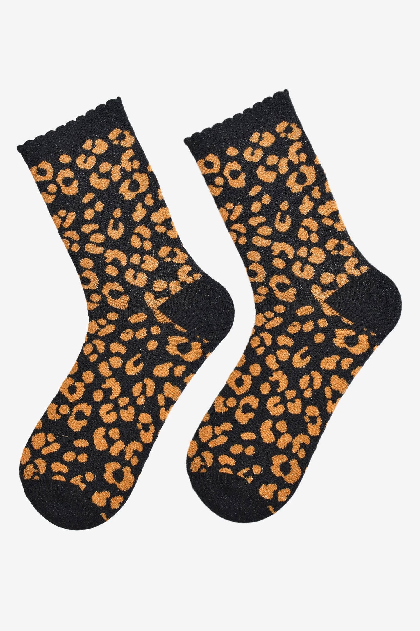 Women's Glitter Animal Print Socks - Black/Orange