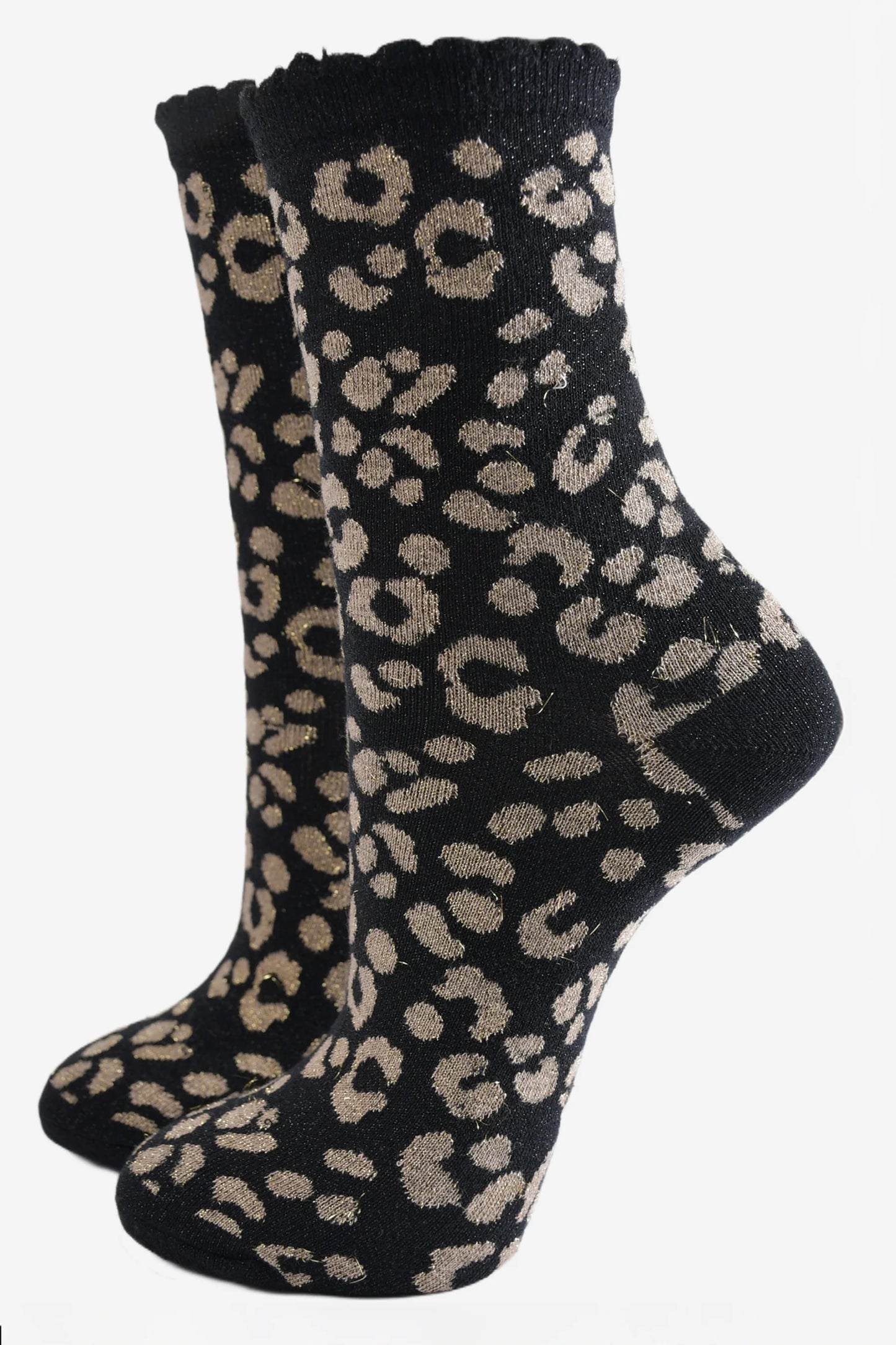 Women's Glitter Animal Print Socks - Black/Gold