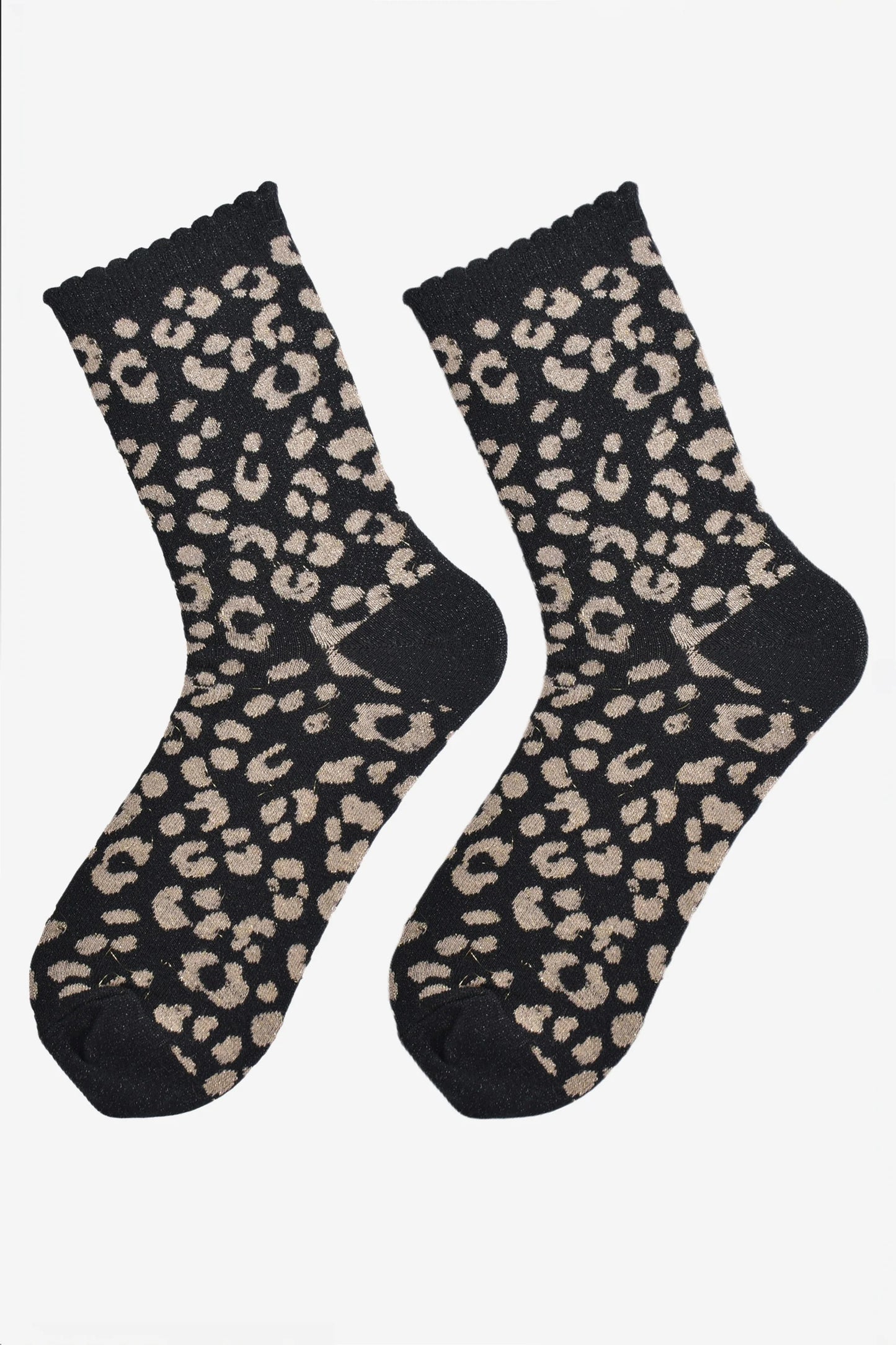 Women's Glitter Animal Print Socks - Black/Gold