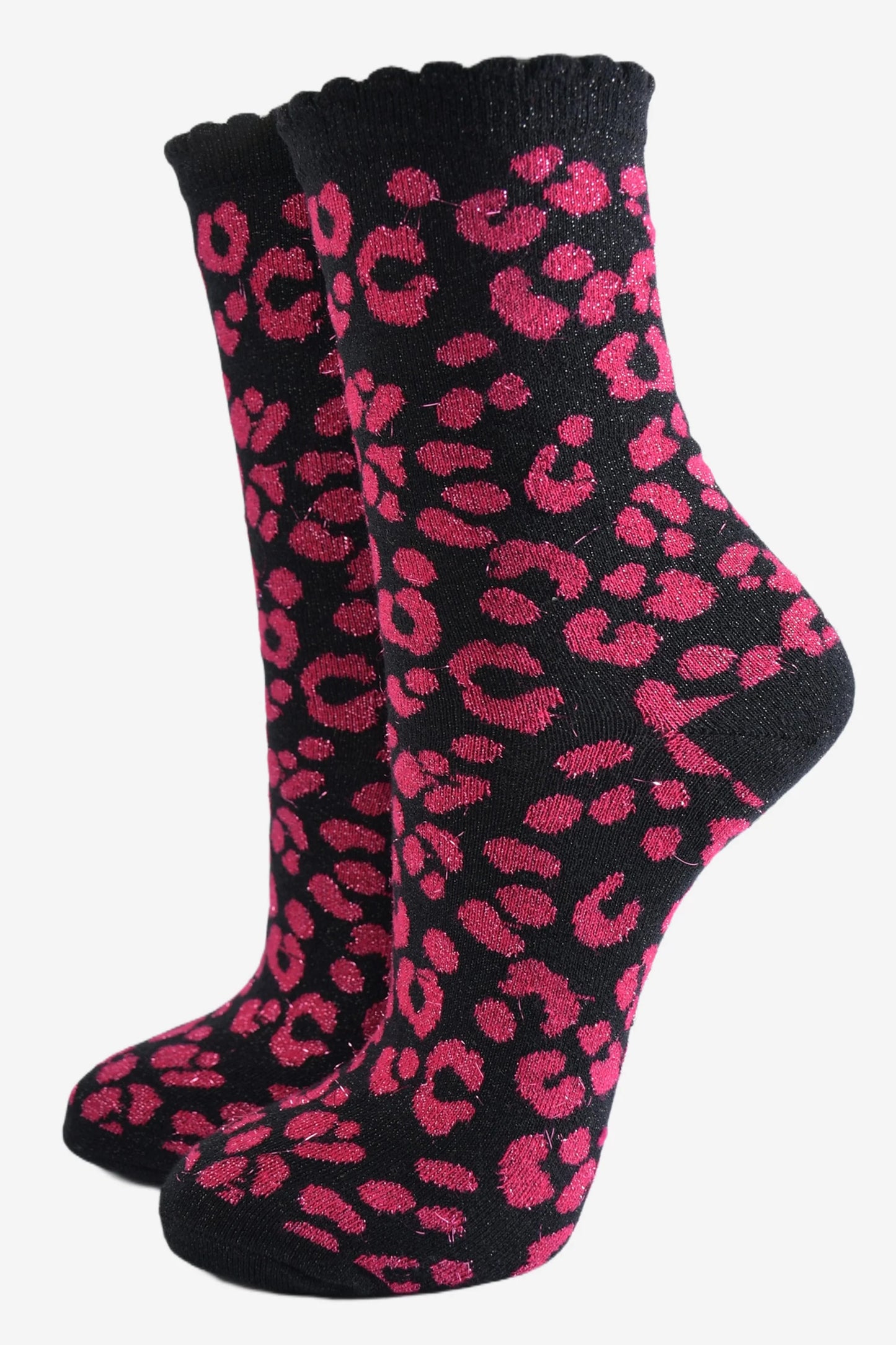 Women's Glitter Animal Print Socks - Pink/Black