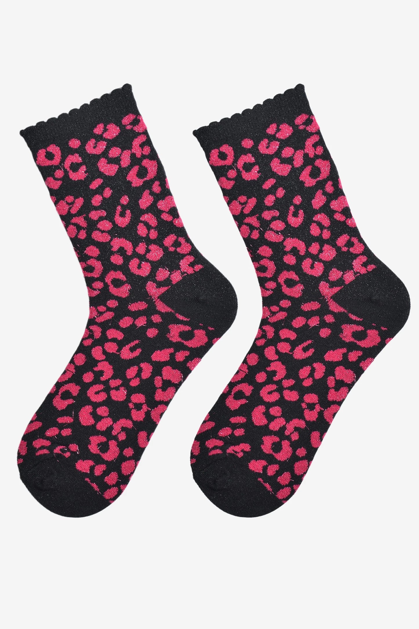 Women's Glitter Animal Print Socks - Pink/Black