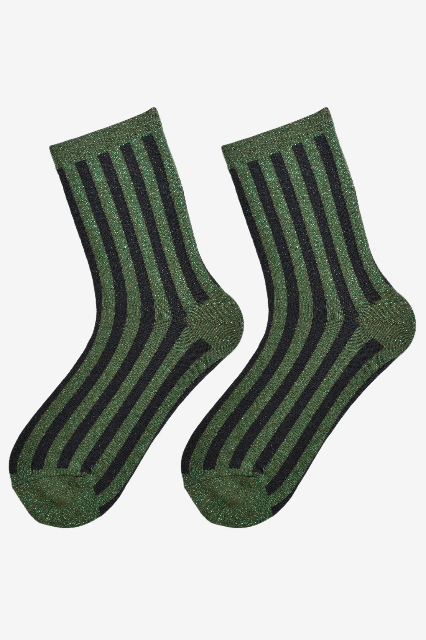 Women's Glitter Vertical Stripe Socks - Khaki/Black