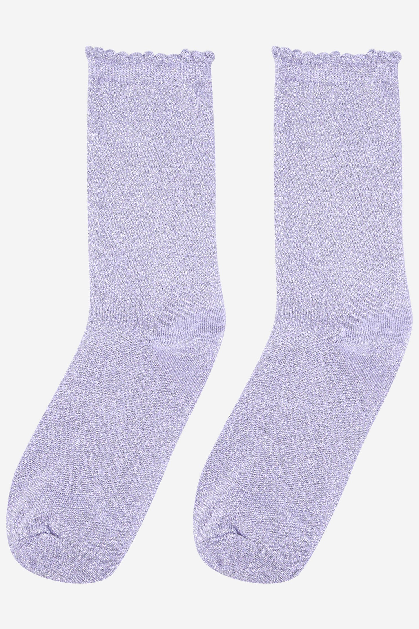 Scalloped Cuff Glitter Socks - Lilac