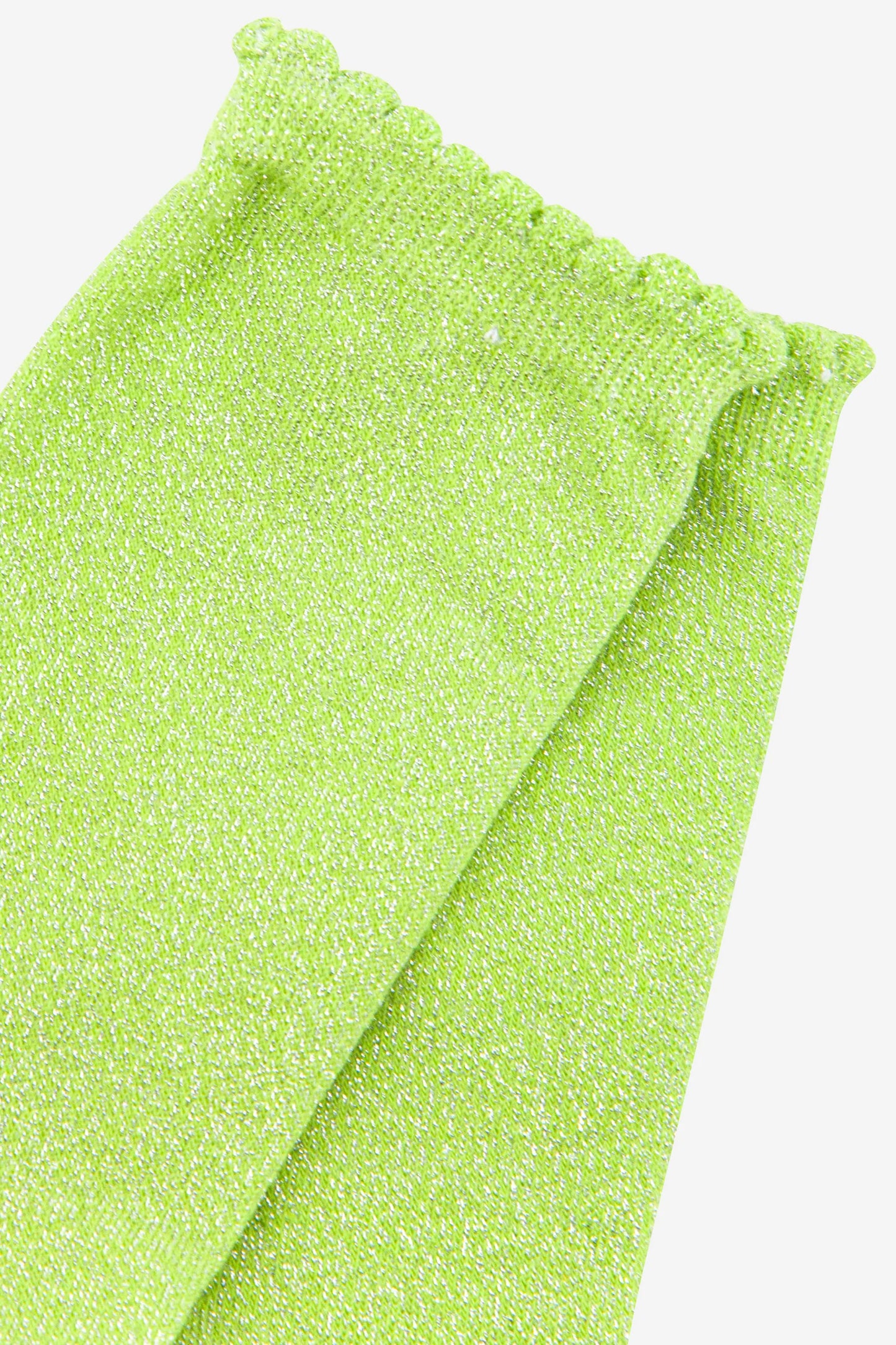 Scalloped Cuff Glitter Socks - Lime Green