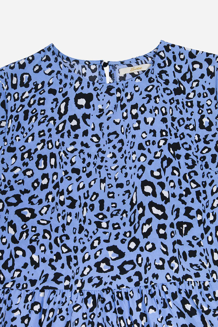 Tiered Dress - Blue Leopard