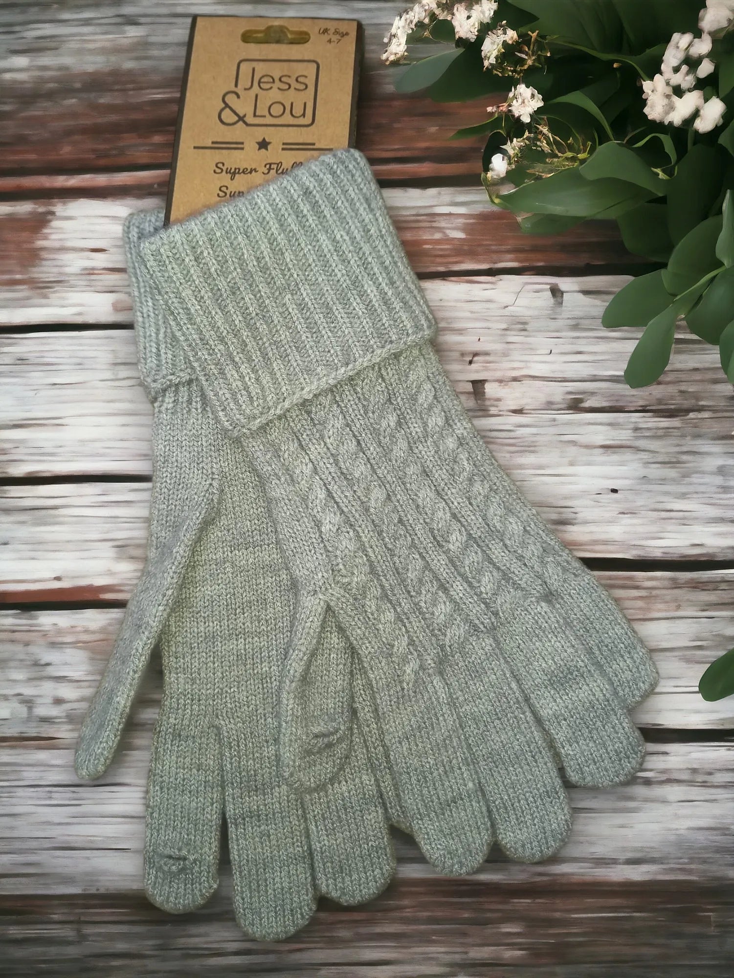 Cable Knit Gloves Grey
