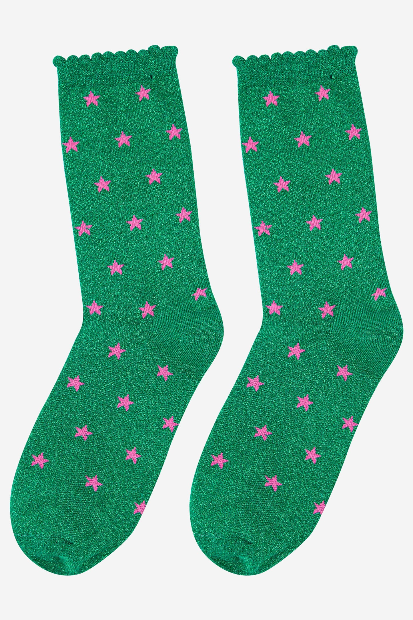 Women's Glitter Socks - Green/Stars